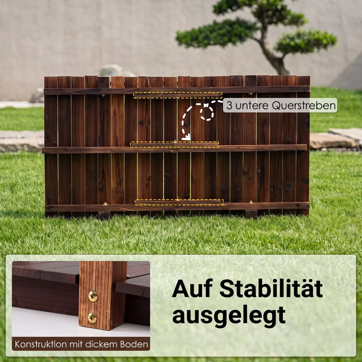 Gartenbrücke aus Tannenholz Bogenbrücke mit Geländer Wetterfest 500kg Tragkraft 125 x 68 x 47 cm