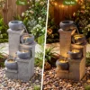 Gartenbrunnen mit LED-Licht Zimmerbrunnen aus Kunstharz & Glasfaser Springbrunnen 28 x 22 x 58 cm