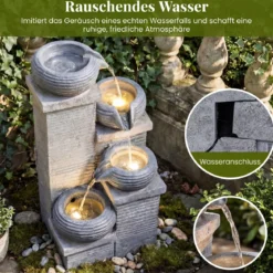 Gartenbrunnen mit LED-Licht Zimmerbrunnen aus Kunstharz & Glasfaser Springbrunnen 28 x 22 x 58 cm