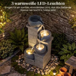 Gartenbrunnen mit LED-Licht Zimmerbrunnen aus Kunstharz & Glasfaser Springbrunnen 28 x 22 x 58 cm