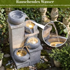 Gartenbrunnen mit LED-Licht Zimmerbrunnen aus Kunstharz & Glasfaser Springbrunnen 28 x 22 x 58 cm