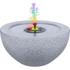 Gartenbrunnen Solarbetriebener Springbrunnen mit LED Beleuchtung und 3 Düsen Terrassenbrunnen
