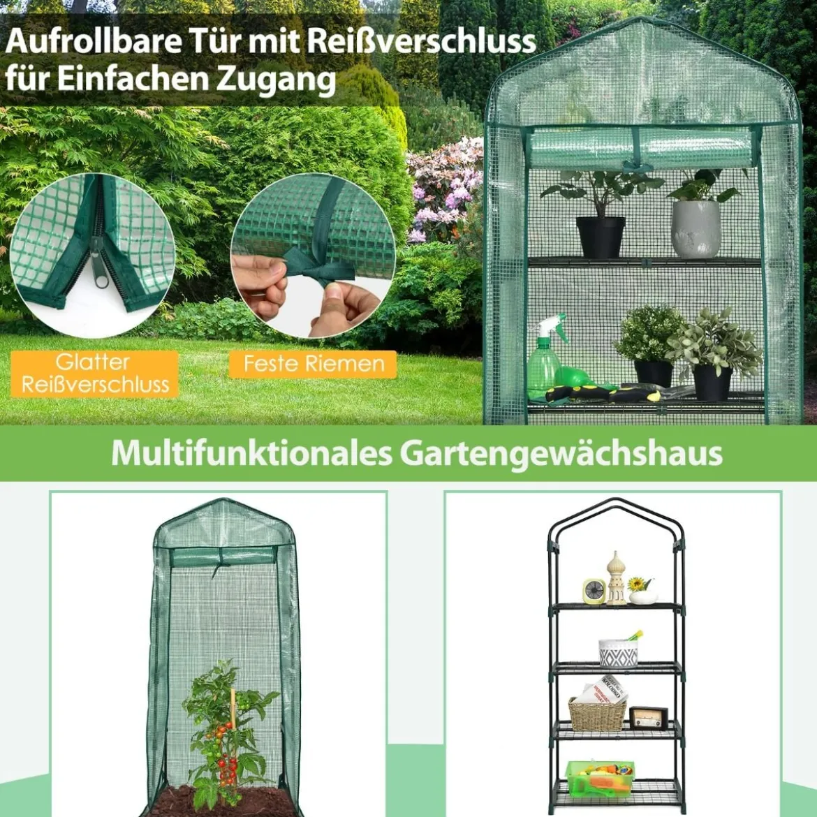 Gartengewächshaus 4-Stöckiges Mini-Gewächshaus 70 x 49 x 159 cm Grün