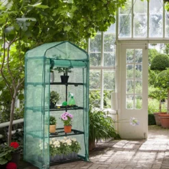 Gartengewächshaus 4-Stöckiges Mini-Gewächshaus 70 x 49 x 159 cm Grün