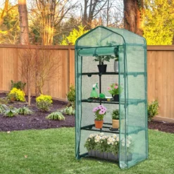 Gartengewächshaus 4-Stöckiges Mini-Gewächshaus 70 x 49 x 159 cm Grün