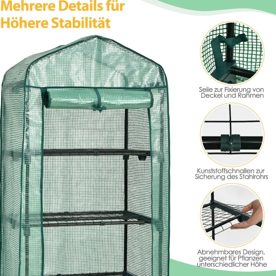 Gartengewächshaus 4-Stöckiges Mini-Gewächshaus 70 x 49 x 159 cm Grün