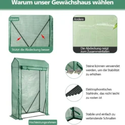 Gartengewächshaus 100 x 50 x 170 cm Begehbares Gartengewächshaus Grün