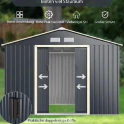 Gartenhaus aus Stahl Multifunktionaler Schuppen 277 x 202 x 191 cm Grau