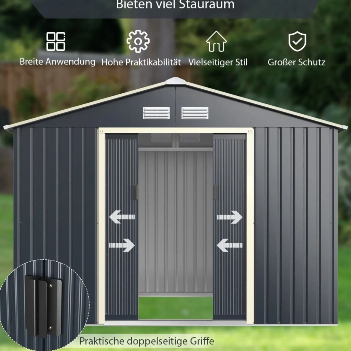 Gartenhaus aus Stahl Multifunktionaler Schuppen 277 x 202 x 191 cm Grau