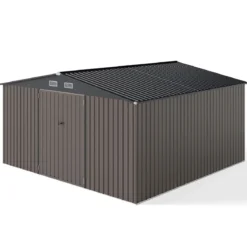 Gartenhaus Metall 350 x 350 x 198 cm Gerätehaus mit Schrägdach & 4 Belüftungsöffnungen Grau