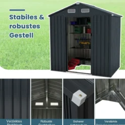 Gartenhaus Metall 182 x 129 x 197 cm | 3,25 m³ Gerätehaus mit Schrägdach Dunkelgrau