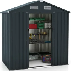 Gartenhaus Metall 182 x 129 x 197 cm | 3,25 m³ Gerätehaus mit Schrägdach Dunkelgrau