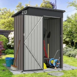 Gartenhaus Metall 150 x 90,5 x 185 cm 1,5 m³ Gerätehaus mit Pultdach Braun/Grün/Hellgrau/Dunkelgrau