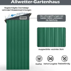 Gartenhaus Metall 150 x 90,5 x 185 cm 1,5 m³ Gerätehaus mit Pultdach Braun/Grün/Hellgrau/Dunkelgrau