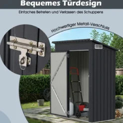 Gartenhaus Metall 150 x 90,5 x 185 cm 1,5 m³ Gerätehaus mit Pultdach Braun/Grün/Hellgrau/Dunkelgrau