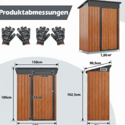 Gartenhaus Metall 150 x 90,5 x 185 cm 1,5 m³ Gerätehaus mit Pultdach Braun/Grün/Hellgrau/Dunkelgrau
