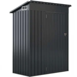 Gartenhaus Metall 150 x 90,5 x 185 cm 1,5 m³ Gerätehaus mit Pultdach Braun/Grün/Hellgrau/Dunkelgrau