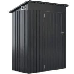 Gartenhaus Metall 150 x 90,5 x 185 cm 1,5 m³ Gerätehaus mit Pultdach Braun/Grün/Hellgrau/Dunkelgrau