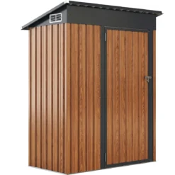 Gartenhaus Metall 150 x 90,5 x 185 cm 1,5 m³ Gerätehaus mit Pultdach Braun/Grün/Hellgrau/Dunkelgrau