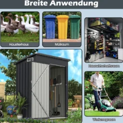 Gartenhaus Metall 150 x 90,5 x 185 cm 1,5 m³ Gerätehaus mit Pultdach Braun/Grün/Hellgrau/Dunkelgrau
