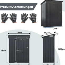 Gartenhaus Metall 150 x 90,5 x 185 cm 1,5 m³ Gerätehaus mit Pultdach Braun/Grün/Hellgrau/Dunkelgrau