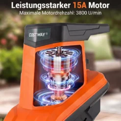 Gartenhäcksler Elektrisch 2500W Messerhäcksler für Äste bis 45 mm 21:1 Häckselverhältnis Orange