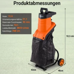 Gartenhäcksler Elektrisch 2500W Messerhäcksler für Äste bis 45 mm 21:1 Häckselverhältnis Orange