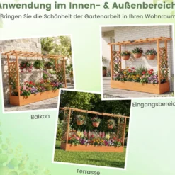 Gartenhochbeet mit Rankgitter freistehender Pflanzkasten aus Fichtenholz mit Hängedach Orange 220 x 35 x 114 cm