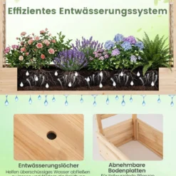 Gartenhochbeet mit Rankgitter freistehender Pflanzkasten aus Fichtenholz mit Hängedach Natur 220 x 35 x 114 cm