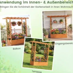 Gartenhochbeet mit Rankgitter freistehender Pflanzkasten aus Fichtenholz mit Hängedach Orange