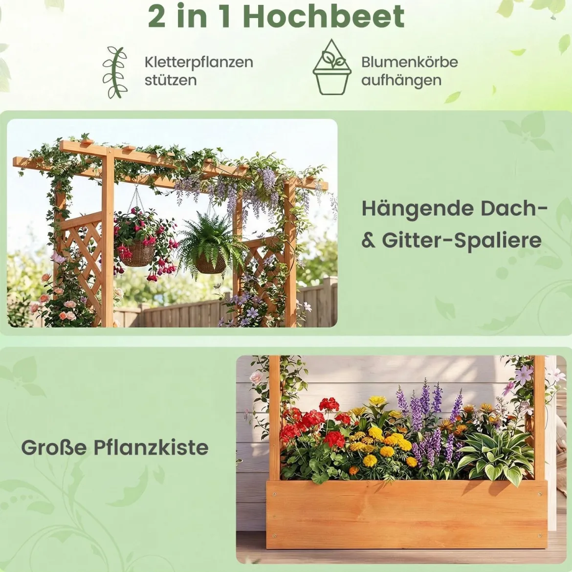 Gartenhochbeet mit Rankgitter freistehender Pflanzkasten aus Fichtenholz mit Hängedach Orange