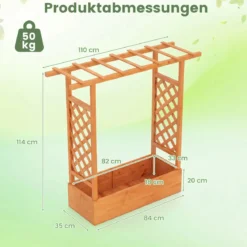 Gartenhochbeet mit Rankgitter freistehender Pflanzkasten aus Fichtenholz mit Hängedach Orange