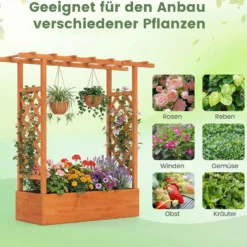 Gartenhochbeet mit Rankgitter freistehender Pflanzkasten aus Fichtenholz mit Hängedach Orange