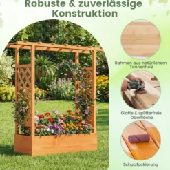 Gartenhochbeet mit Rankgitter freistehender Pflanzkasten aus Fichtenholz mit Hängedach Orange