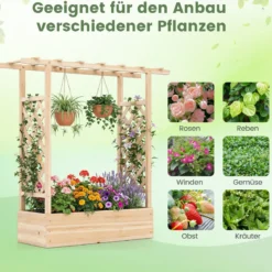 Gartenhochbeet mit Rankgitter freistehender Pflanzkasten aus Fichtenholz mit Hängedach Natur