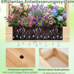 Gartenhochbeet mit Rankgitter freistehender Pflanzkasten aus Fichtenholz mit Hängedach Natur
