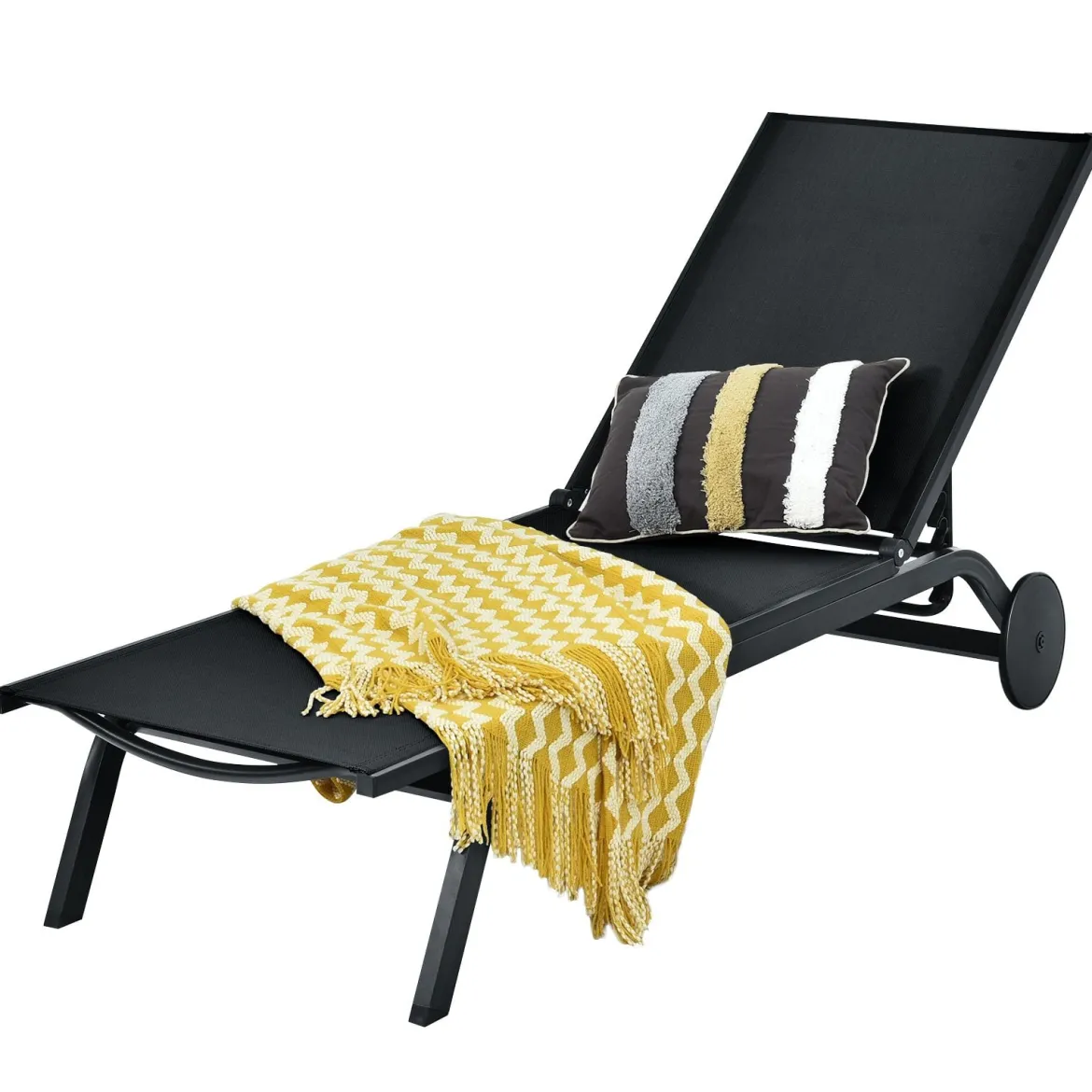 Gartenliege Liegestuhl Aluminium-Chaiselongue Patio Liegestuhl mit verstellbarer Rückenlehne Schwarz