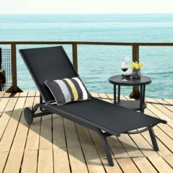 Gartenliege Liegestuhl Aluminium-Chaiselongue Patio Liegestuhl mit verstellbarer Rückenlehne Schwarz