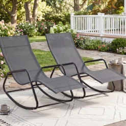 Gartenliege Wetterfest Ergonomischer Schaukelstuhl aus Atmungsaktivem Stoff 143 x 57 x 86 cm