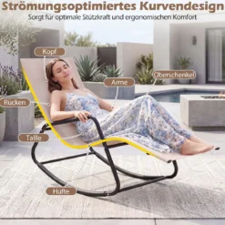 Gartenliege Wetterfest Ergonomischer Schaukelstuhl aus Atmungsaktivem Stoff 143 x 57 x 86 cm