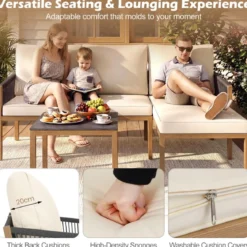 Gartenlounge mit Tisch & Kissen 3-teilige Sitzgruppe Gartenmöbel Sitzgarnitur für Garten