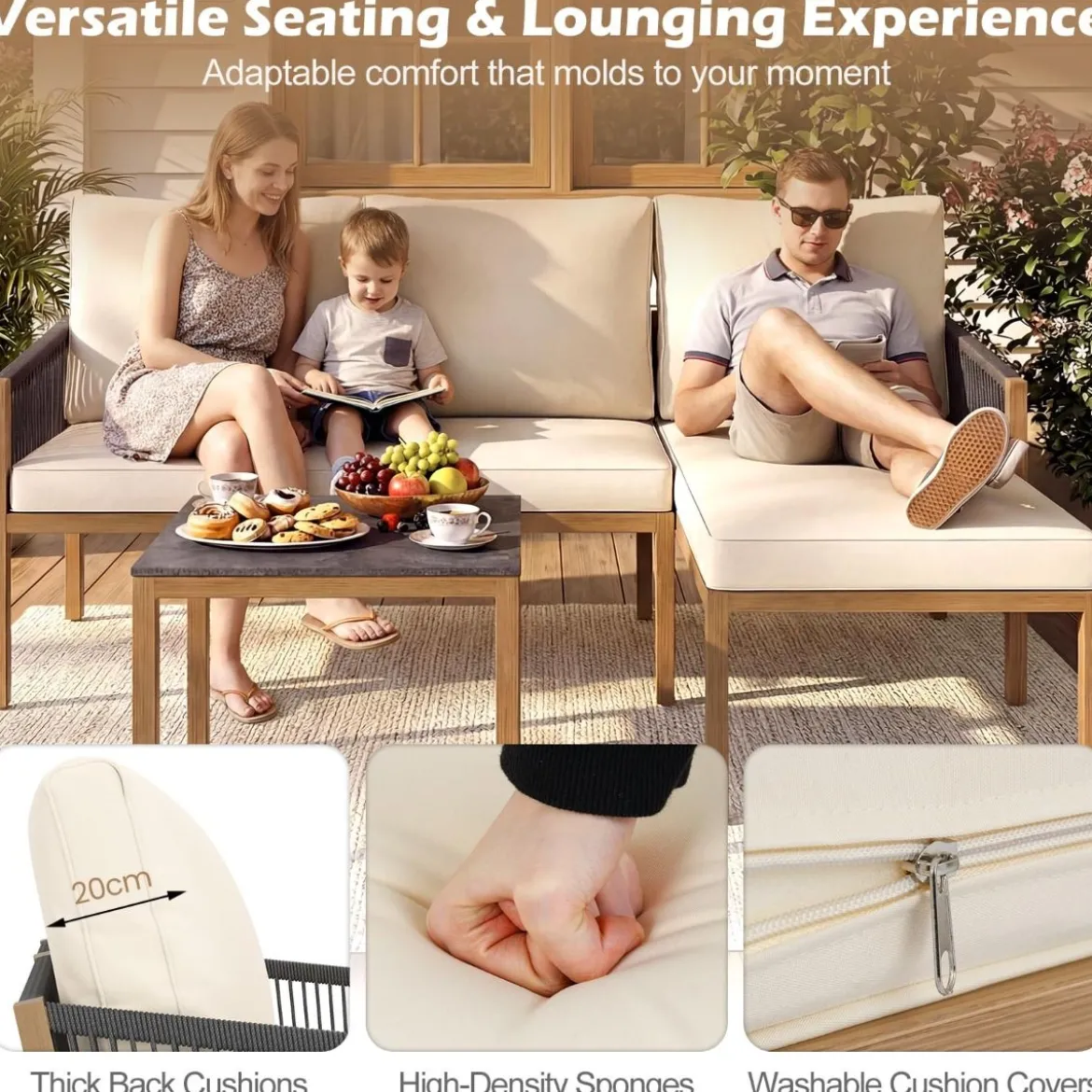 Gartenlounge mit Tisch & Kissen 3-teilige Sitzgruppe Gartenmöbel Sitzgarnitur für Garten