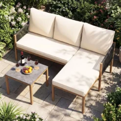 Gartenlounge mit Tisch & Kissen 3-teilige Sitzgruppe Gartenmöbel Sitzgarnitur für Garten