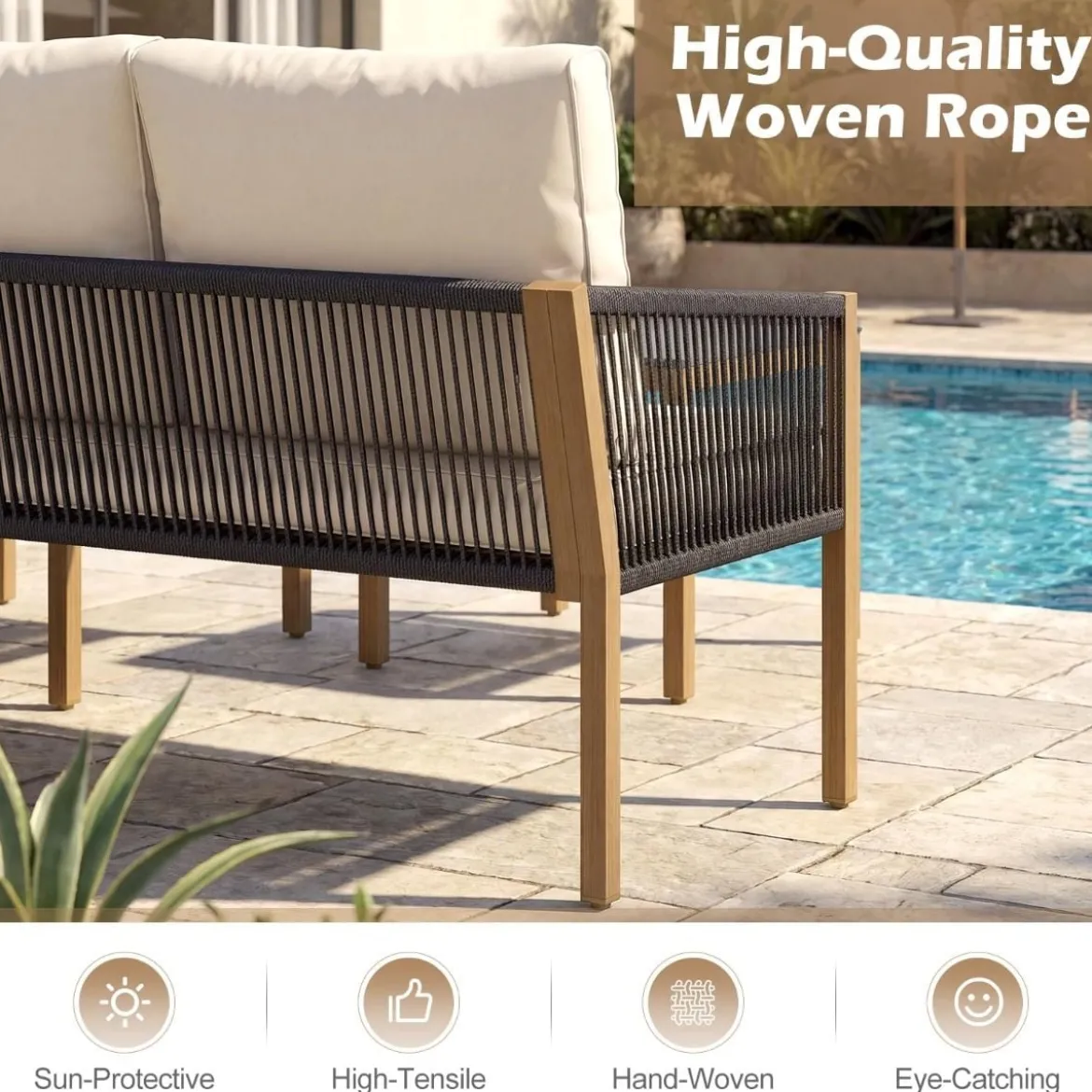 Gartenlounge mit Tisch & Kissen 3-teilige Sitzgruppe Gartenmöbel Sitzgarnitur für Garten