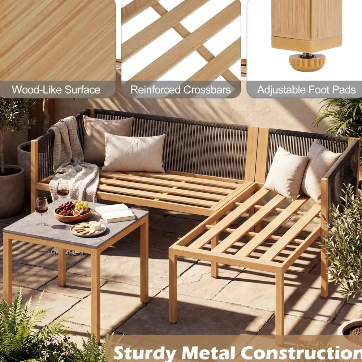 Gartenlounge mit Tisch & Kissen 3-teilige Sitzgruppe Gartenmöbel Sitzgarnitur für Garten