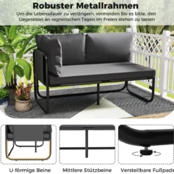 Garten Lounge Sofa Lounge Möbel Outdoor Gartensofa mit Kissen 2-Sitzer Gartenlounge Gartenmöbel Grau