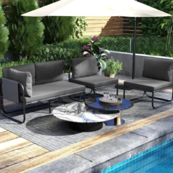 Garten Lounge Sofa Lounge Möbel Outdoor Gartensofa mit Kissen 2-Sitzer Gartenlounge Gartenmöbel Grau
