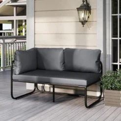 Garten Lounge Sofa Lounge Möbel Outdoor Gartensofa mit Kissen 2-Sitzer Gartenlounge Gartenmöbel Grau