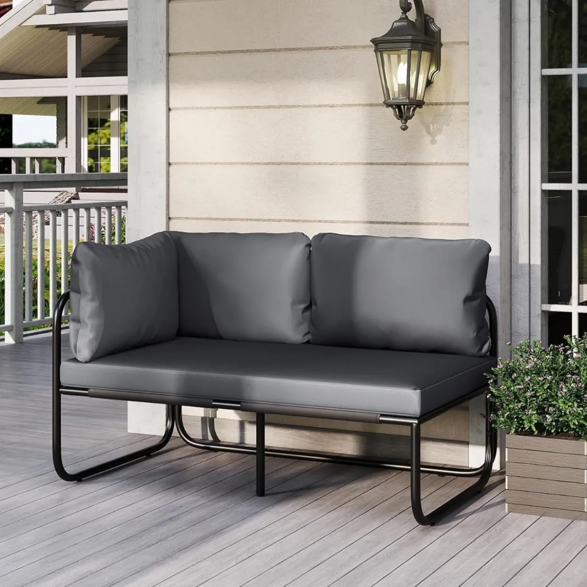 Garten Lounge Sofa Lounge Möbel Outdoor Gartensofa mit Kissen 2-Sitzer Gartenlounge Gartenmöbel Grau