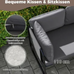 Garten Lounge Sofa Lounge Möbel Outdoor Gartensofa mit Kissen 2-Sitzer Gartenlounge Gartenmöbel Grau